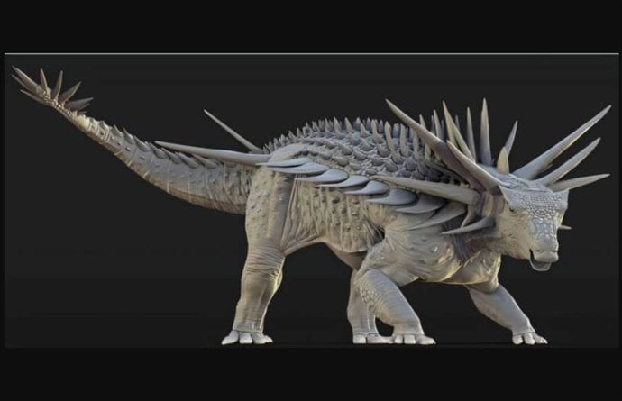 Conoce al dinosaurio que usaba un imponente collar de púas de un metro para defenderse